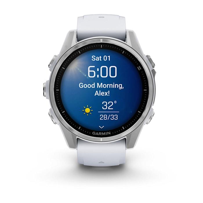 Fēnix® 8 - 43 mm, AMOLED, argent avec bracelet en silicone Whitestone