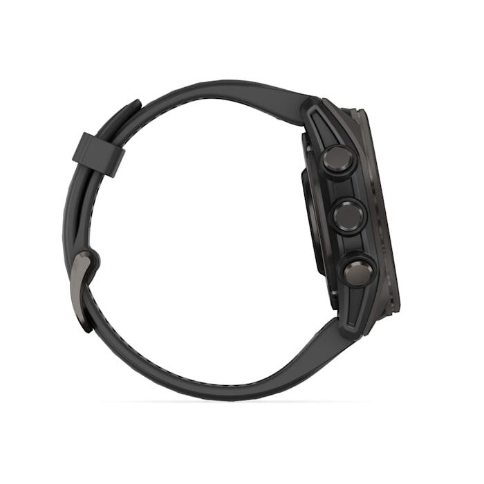 Fēnix® 8 - 43 mm, AMOLED, Sapphire, Titanio, Carbon Gray DLC con cinturino in silicone Black/pebble grey