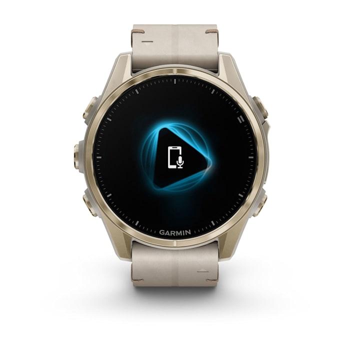 Fēnix® 8 - 43 mm, AMOLED, saphir, or rose avec bracelet en cuir ivoire