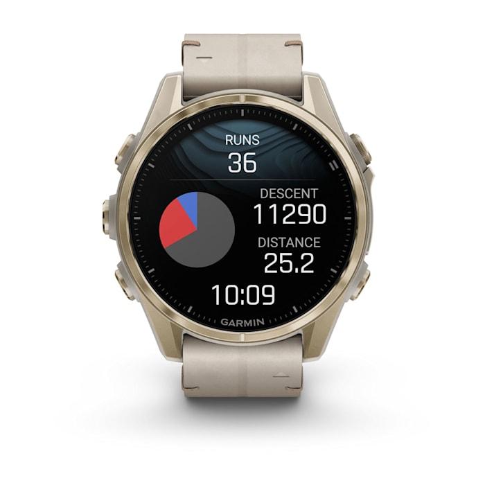 Fēnix® 8 - 43 mm, AMOLED, saphir, or rose avec bracelet en cuir ivoire