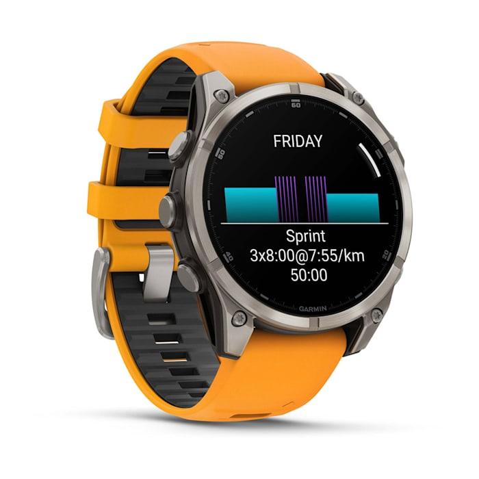 Fēnix® 8 - 47 mm, AMOLED, saphir, titane avec bracelet en silicone Spark Orange/Graphite