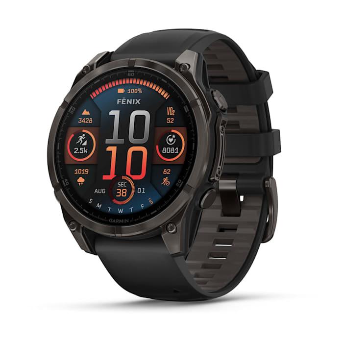 Fēnix® 8 - 47 mm, AMOLED, Sapphire, Titanium, Carbon Gray DLC with Black/pebble gray silicone strap