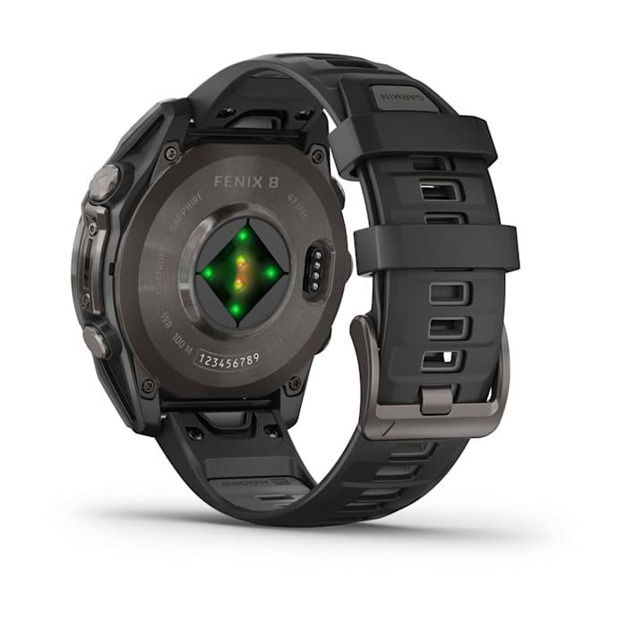 Fēnix® 8 - 47 mm, AMOLED, saphir, titane, DLC gris carbone avec bracelet en silicone noir/gris galet
