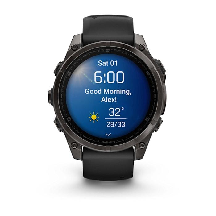 Fēnix® 8 - 47 mm, AMOLED, Sapphire, Titanium, Carbon Gray DLC with Black/pebble gray silicone strap