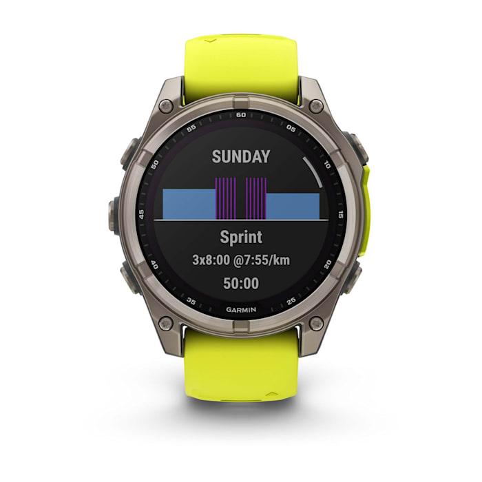 Fēnix® 8 - 47 mm, Solar, Sapphire, Titanium with Amp yellow/graphite silicone strap