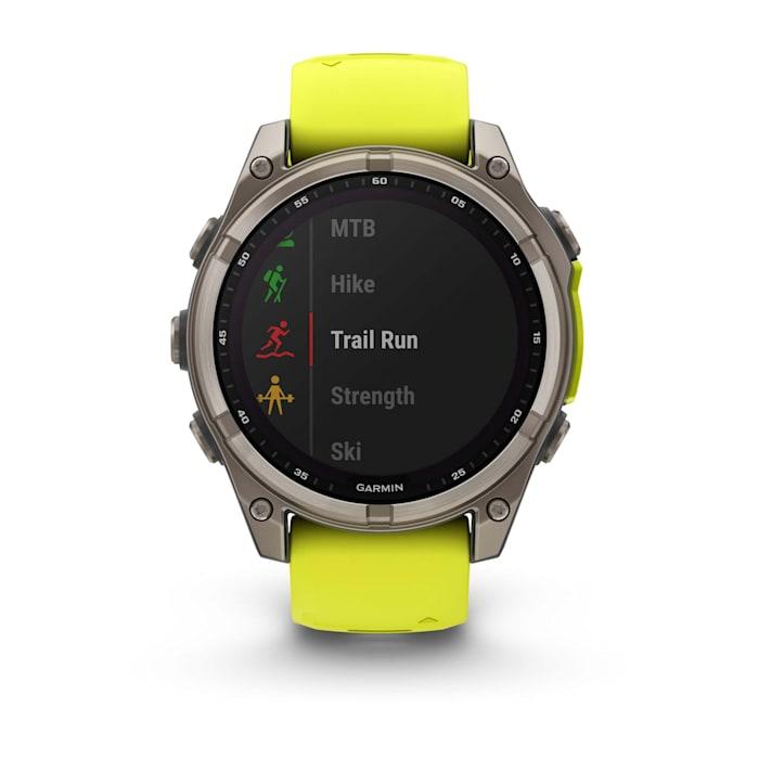 Fēnix® 8 - 47 mm, Solar, Sapphire, Titanium with Amp yellow/graphite silicone strap