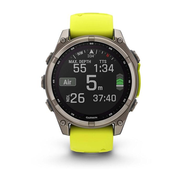 Fēnix® 8 - 47 mm, Solar, Sapphire, Titanium with Amp yellow/graphite silicone strap