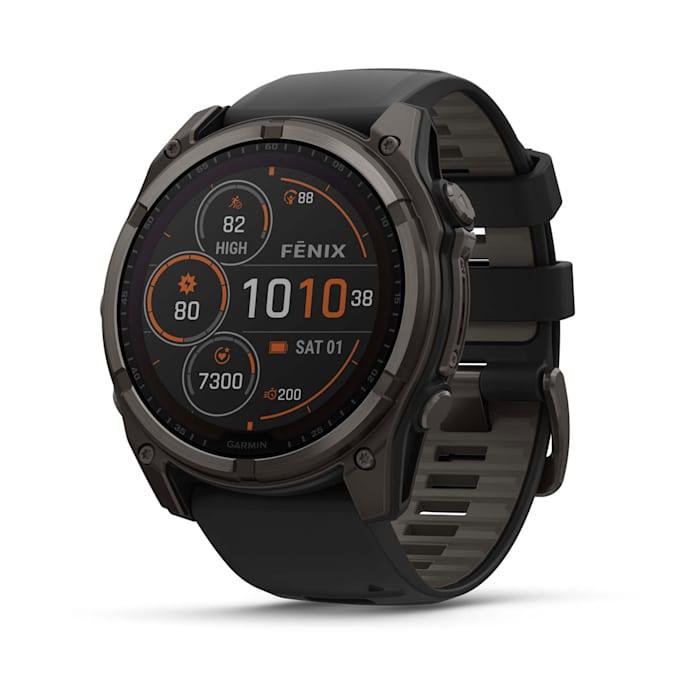 Fēnix® 8 - 51 mm, solaire, saphir, titane, DLC gris carbone avec bracelet en silicone noir/gris galet