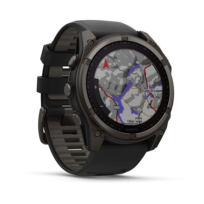 Fēnix® 8 - 51 mm, solaire, saphir, titane, DLC gris carbone avec bracelet en silicone noir/gris galet