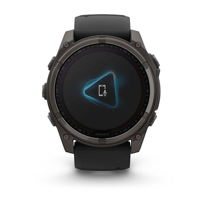 Fēnix® 8 - 51 mm, solaire, saphir, titane, DLC gris carbone avec bracelet en silicone noir/gris galet