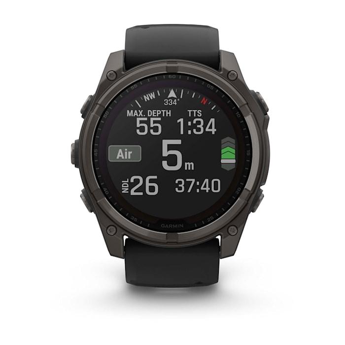 Fēnix® 8 - 51 mm, solaire, saphir, titane, DLC gris carbone avec bracelet en silicone noir/gris galet
