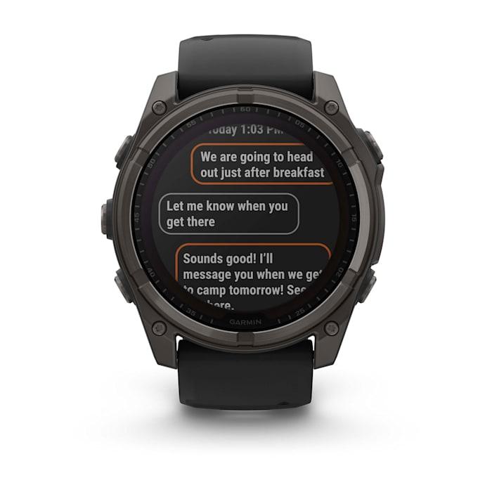 Fēnix® 8 - 51 mm, solaire, saphir, titane, DLC gris carbone avec bracelet en silicone noir/gris galet