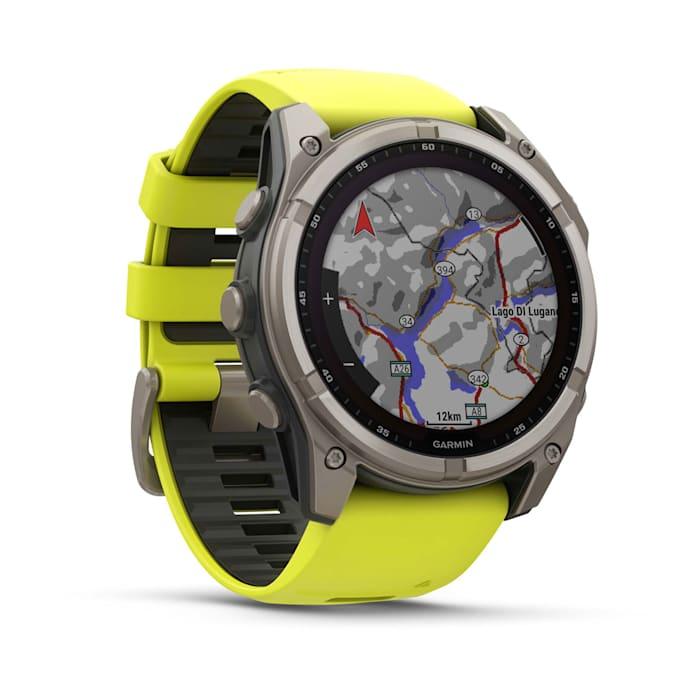 Fēnix® 8 - 51 mm, Solar, Sapphire, Titanium with Amp yellow/graphite silicone strap