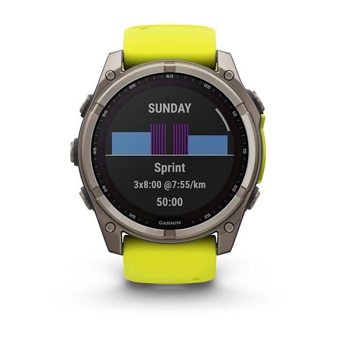 Fēnix® 8 - 51 mm, Solar, Sapphire, Titanium with Amp yellow/graphite silicone strap