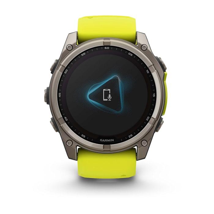 Fēnix® 8 - 51 mm, Solar, Sapphire, Titanium with Amp yellow/graphite silicone strap