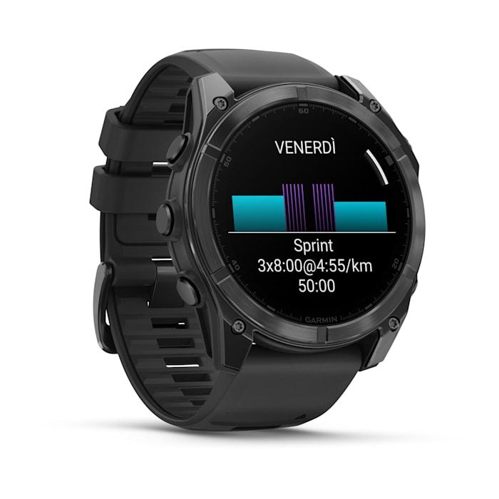 Fenix 8 – 51 mm, MicroLED, Sapphire, Titanio, Carbon Gray DLC con cinturino in silicone Black/pebble grey