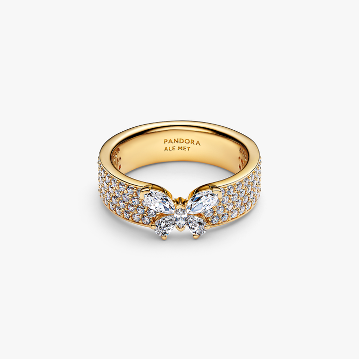 Anello Fascia Pavè con Farfalla Luminosa