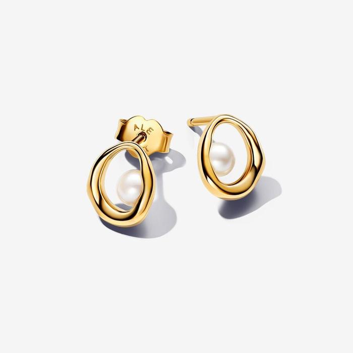 Boucles d'oreilles ovales sinueuses avec perles de culture d'eau douce