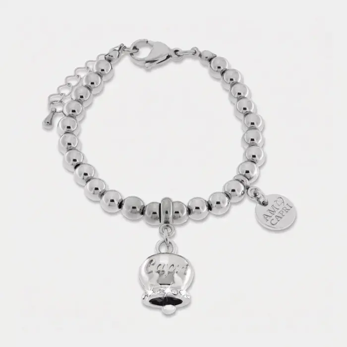Bracciale in Acciaio con campanella con scritta Capri