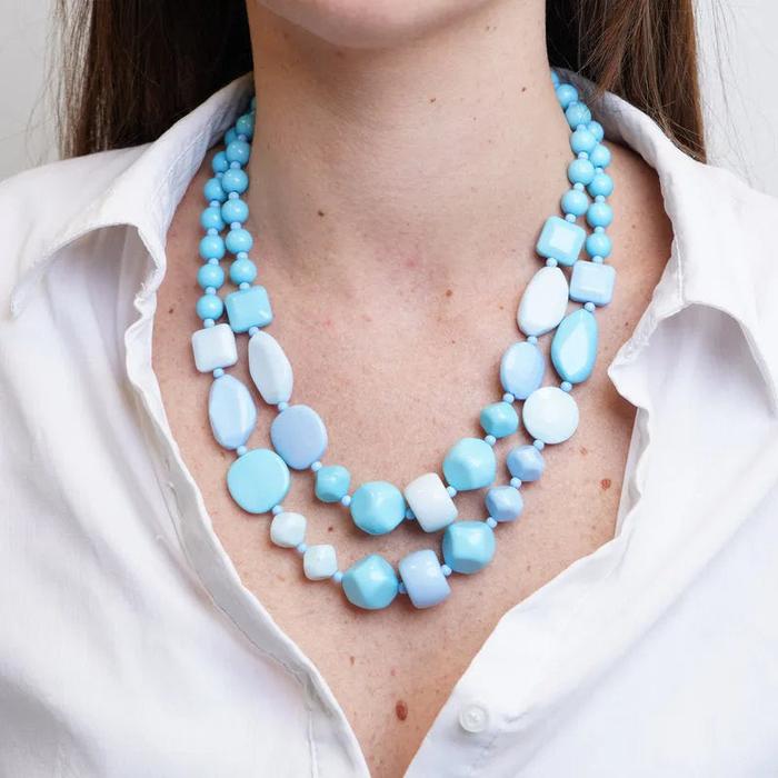 Collana in Metallo multifilo con cristalli blu ispirati al vetro di Murano