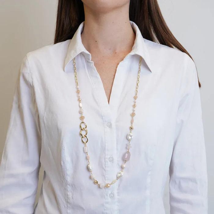Collana in Metallo con cristalli rosa ispirati al vetro di Murano