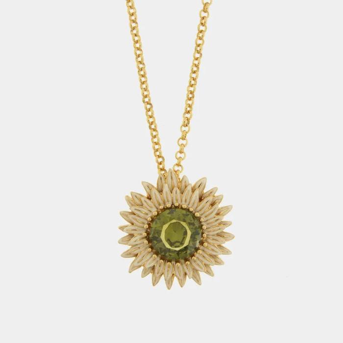 Collana in Metallo fiore con cristallo verde