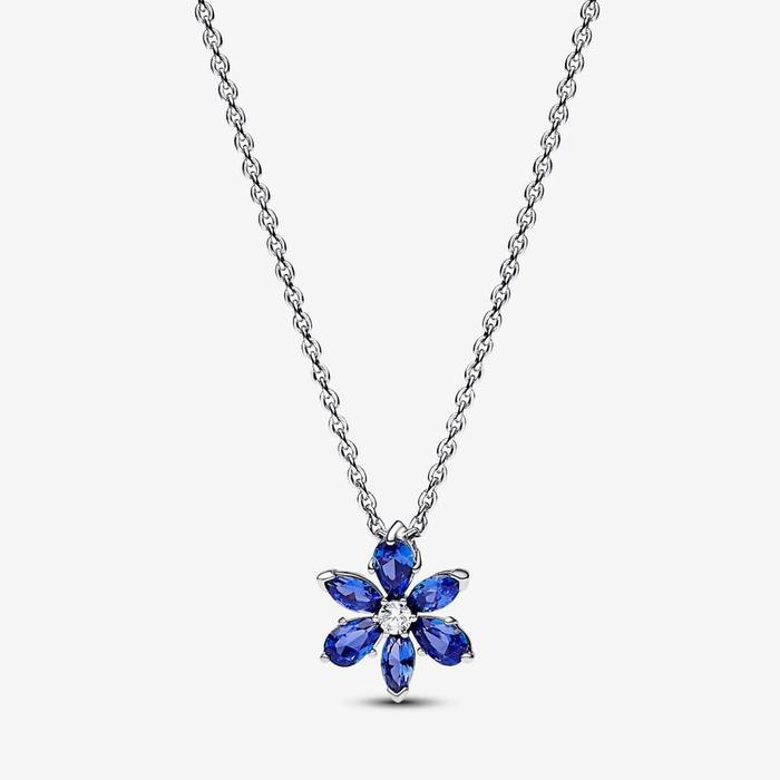 Collier pendentif fleur bleue herbier