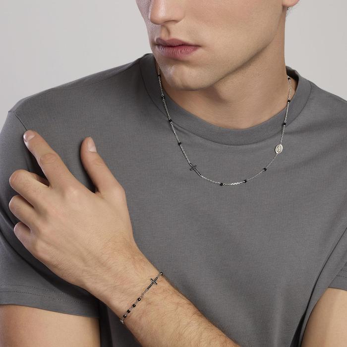 Bracciale uomo in argento con croce e Madonnina Mystical