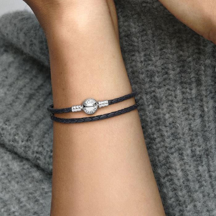 Bracciale in Pelle Nero Doppio
