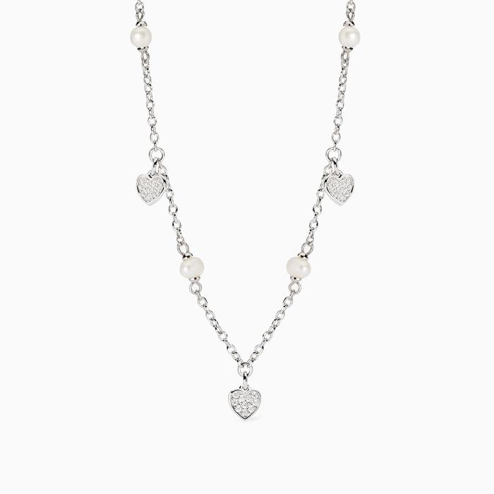 Collier ras du cou avec perles de culture et pendentifs cœur Viva la Vida