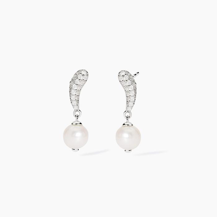 Orecchini con pavé di zirconi e perle coltivate Opera