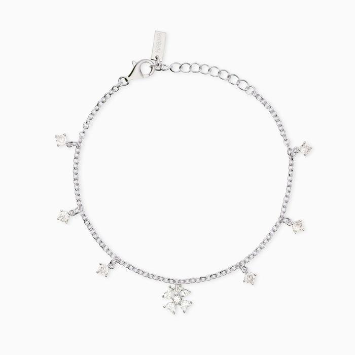 Bracelet avec zircones et breloques trèfle à quatre feuilles Trouvez-moi