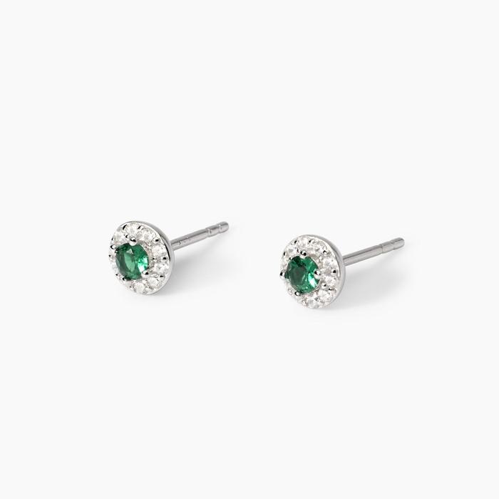 Boucles d'oreilles à tige milanaises en émeraude synthétique et zircone