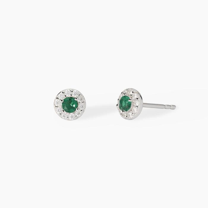 Boucles d'oreilles à tige milanaises en émeraude synthétique et zircone