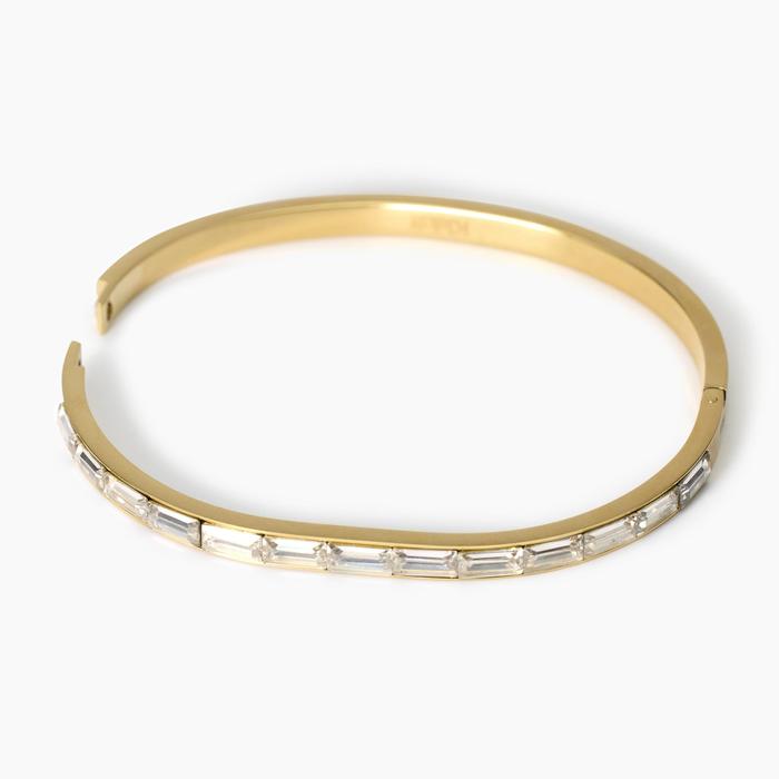 Bracelet rigide en acier plaqué or et zircone