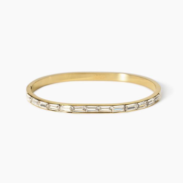 Bracelet rigide en acier plaqué or et zircone