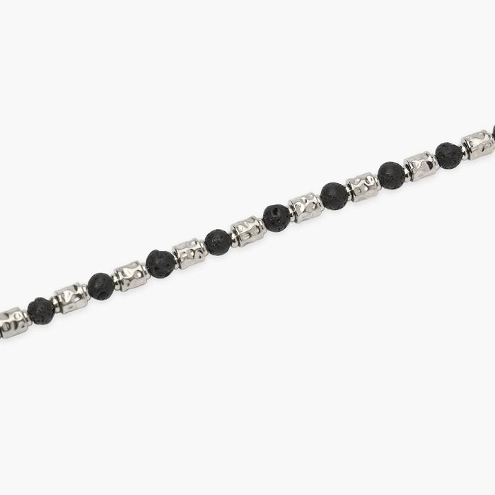 Bracciale uomo acciaio con cubetti martellati e pietra lavica Style 38