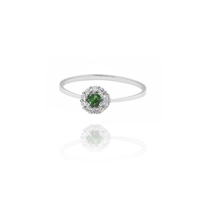 Bague en or véritable avec émeraude et zircon