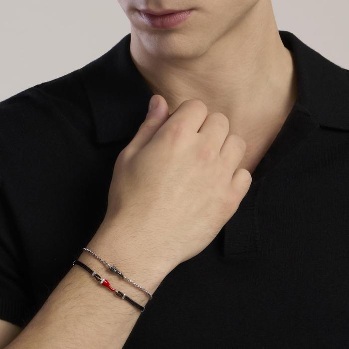 Bracciale con cornetto in zirconi neri e catena veneta IL QUATTRINO