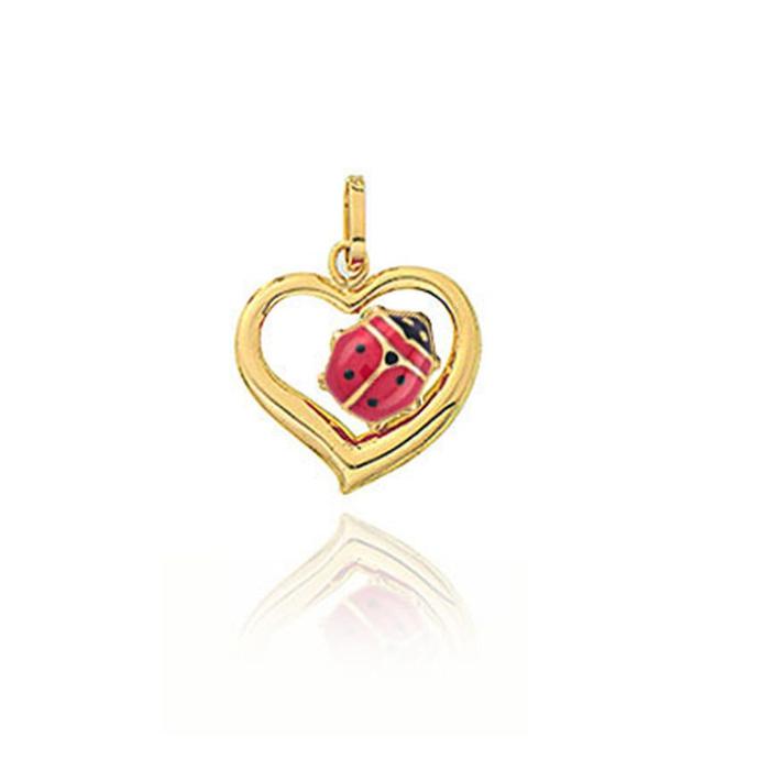 Pendentif cœur et coccinelle en or véritable
