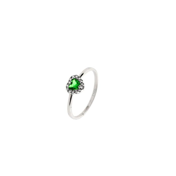 Bague en or véritable avec émeraude et zircon