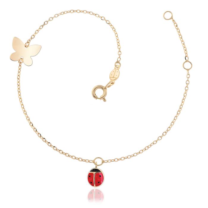 Bracelet papillon coccinelle en or véritable