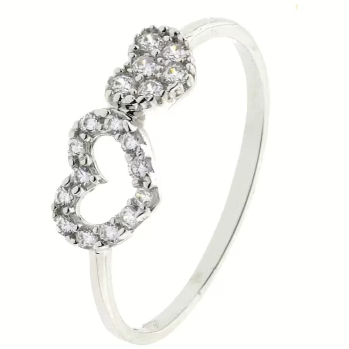 Bague en or véritable avec cœur et zircone