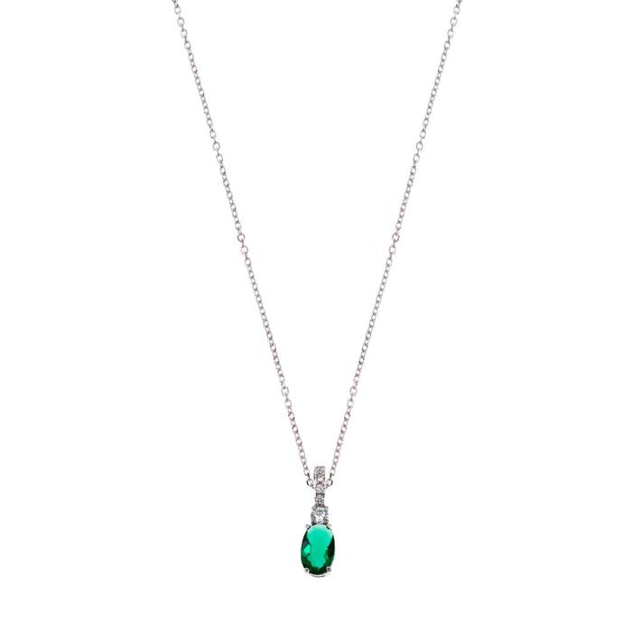 Collier en or véritable avec émeraude et zircon