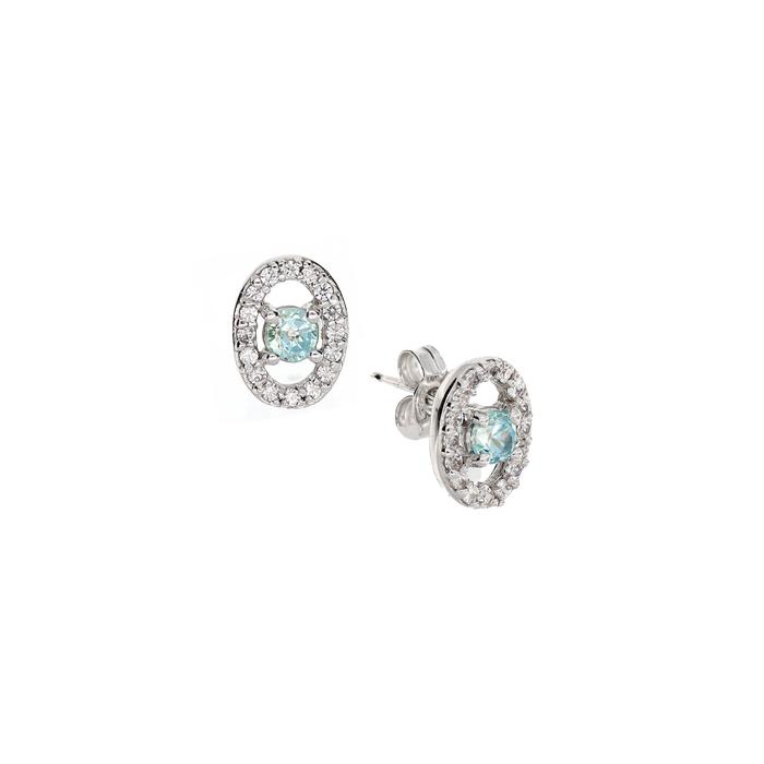 Boucles d'oreilles en or véritable et zircon aigue-marine