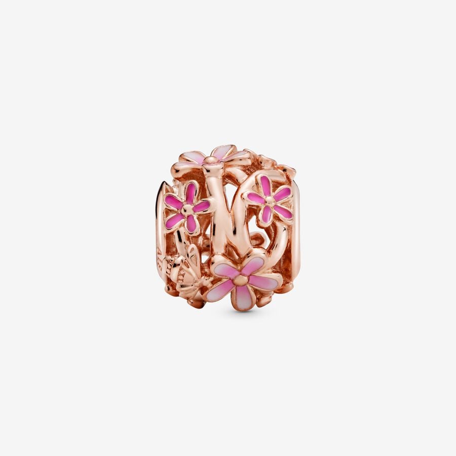 Breloque ajourée marguerite rose