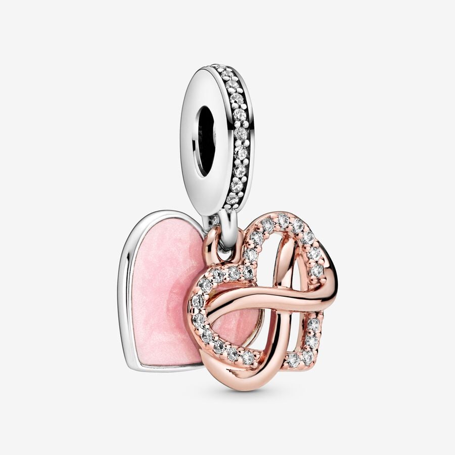 Pendentif Charm Coeur Rose et Infini