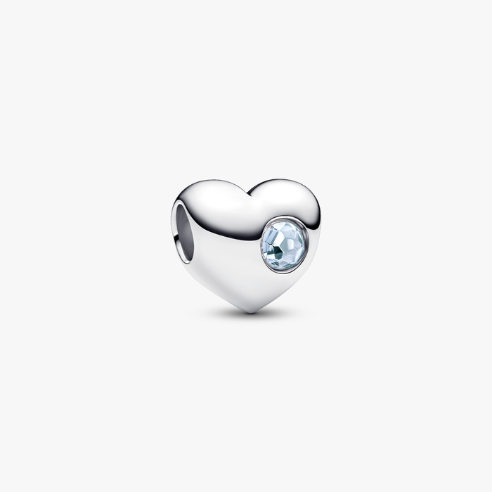 Charm Cuore con Pietra Azzurra Marzo da incidere
