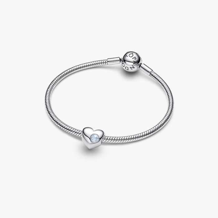 Charm Cuore con Pietra Azzurra Marzo da incidere