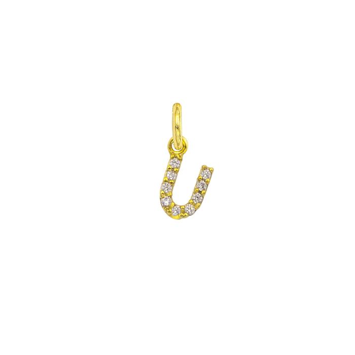 Charm Lettera U in Oro e Zirconi
